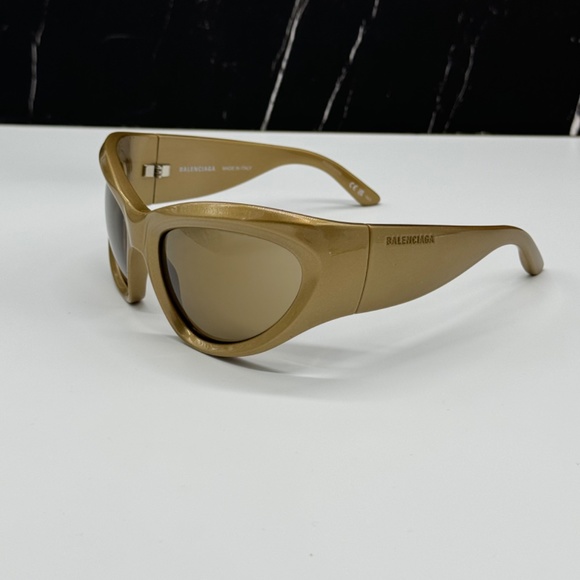 NEW BB0228S 004 BALENCIAGA GOLD BROWN OVAL WOMEN BALENCIAGA SUNGLASSES - Picture 6 of 11